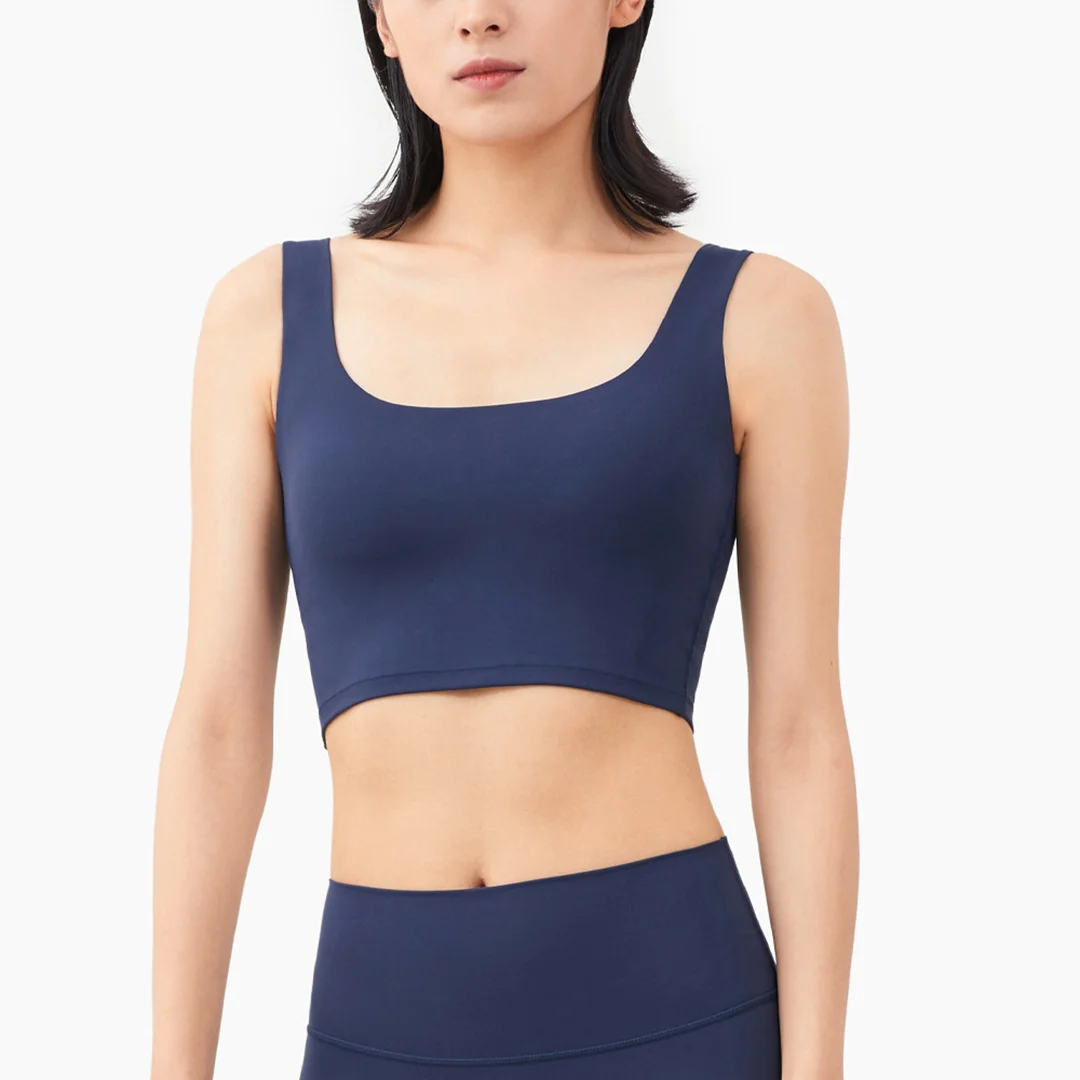 Wide shoulder straps solid color sports bra