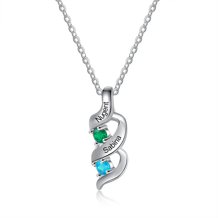 Personalized Birthstone Necklace Pendant With 2 Name And 2 Birthstone