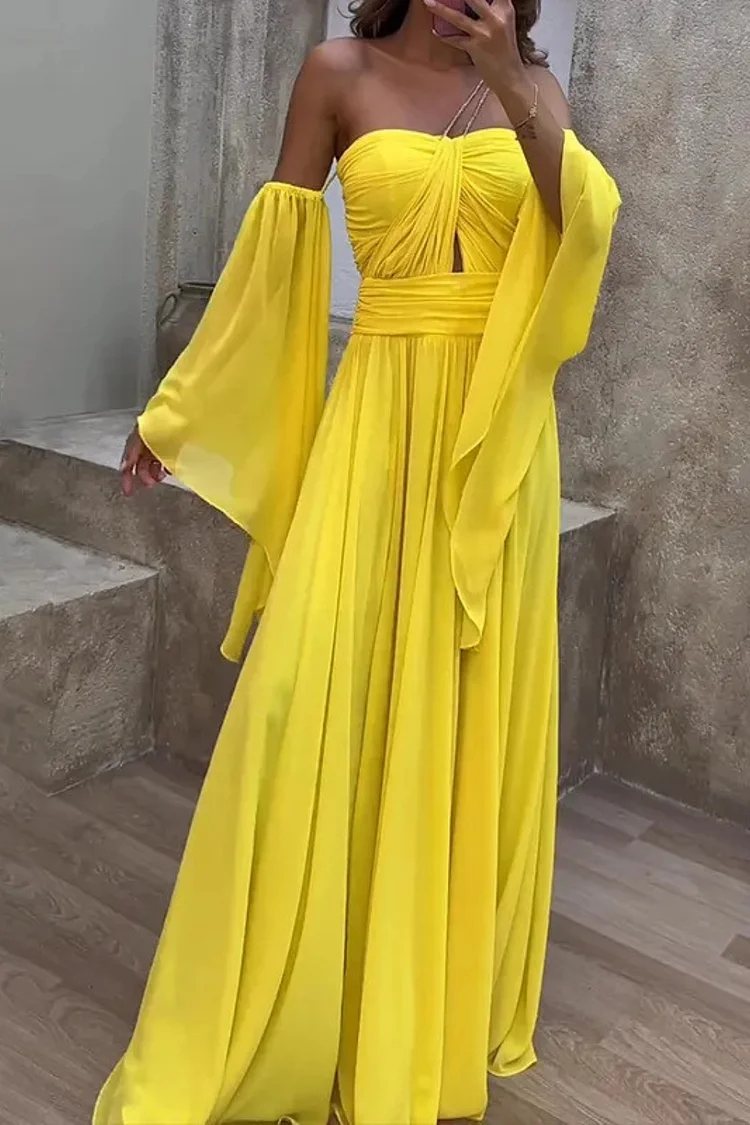 Women's Fashion Solid Color Sexy Elegant Party Tube Sleeve Evening Dress