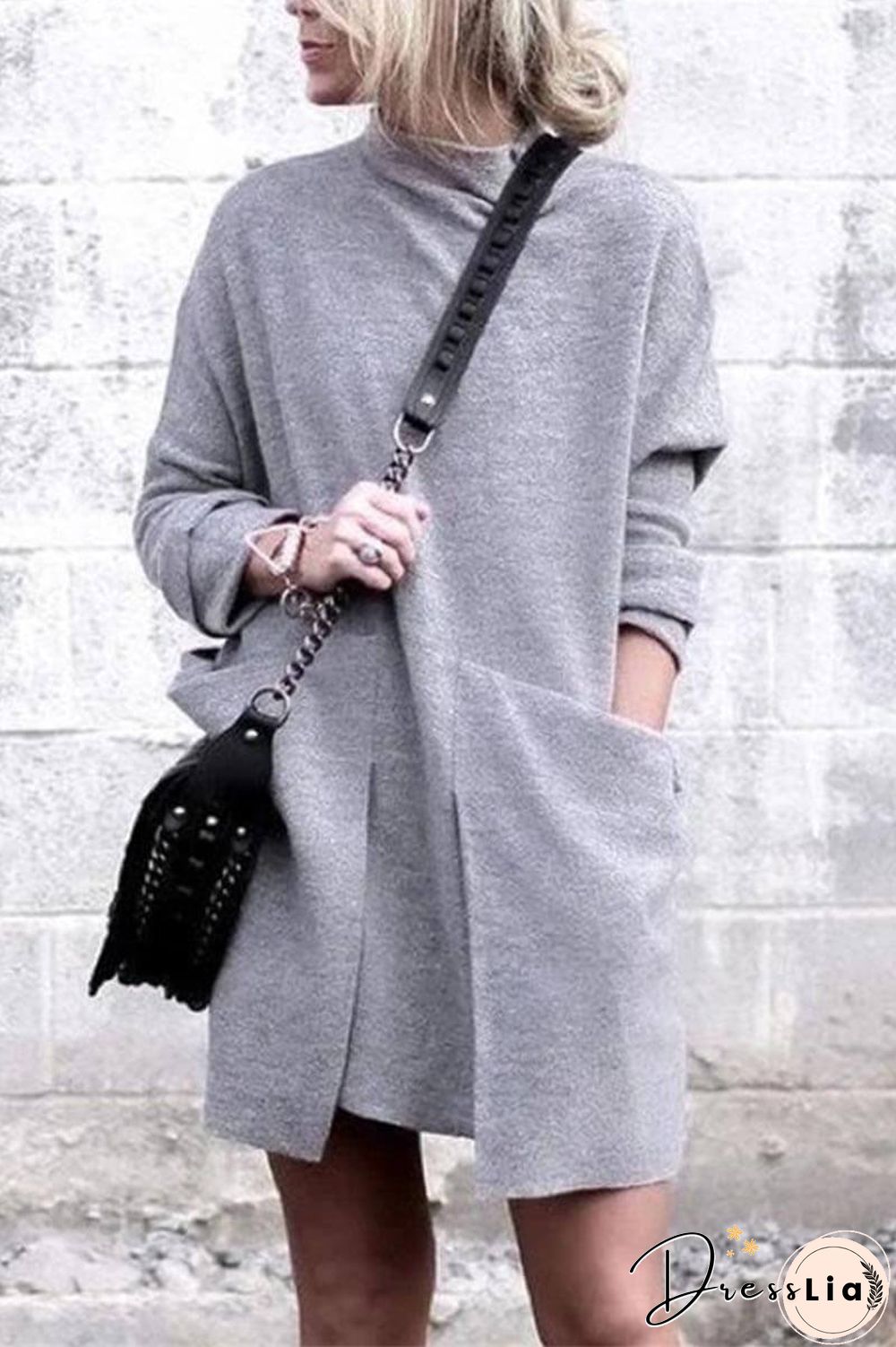 Fashion Round Neck Pocket Dress