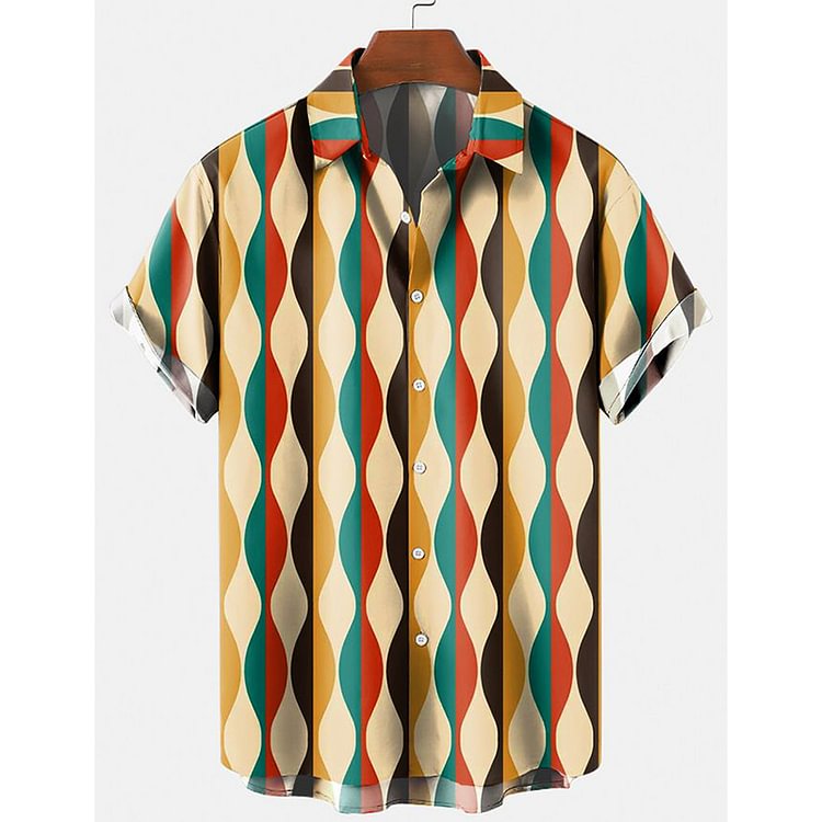 Casual geometric color printing fashion men's shirt