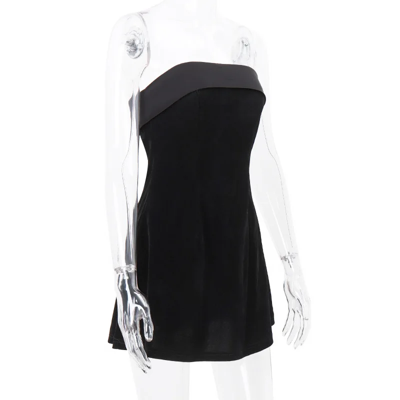 Ootddress Black Backless Fashion Mini Dress For Women Patchwork Elegant Evening Partywear Fashion High Waist Dress Ladies Clothes