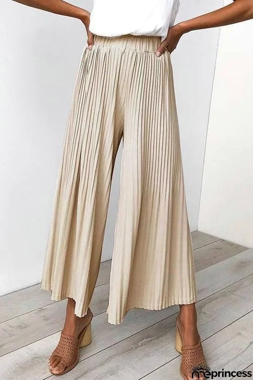 Solid Pleated Wide Leg Pants