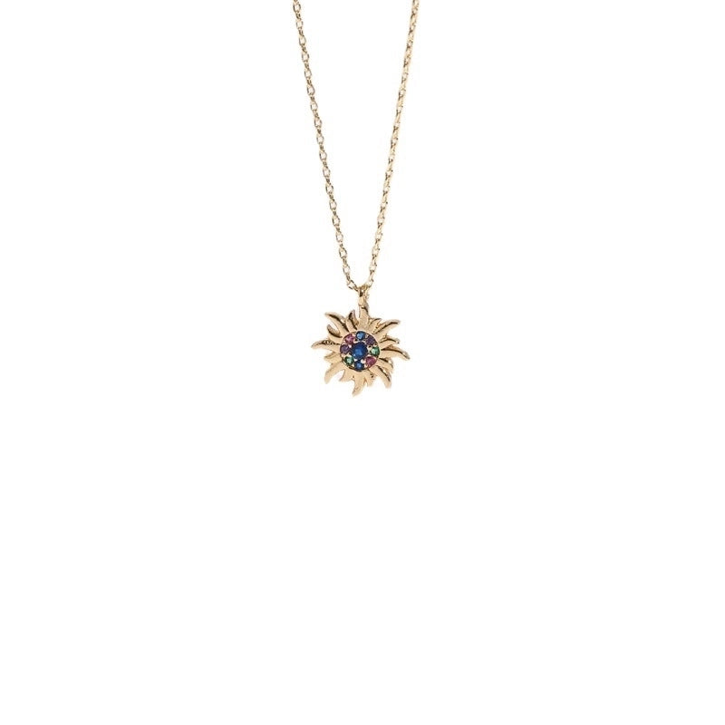 Copper Gold Plated Christmas Tree Sun Moon Zircon Pendant Necklace