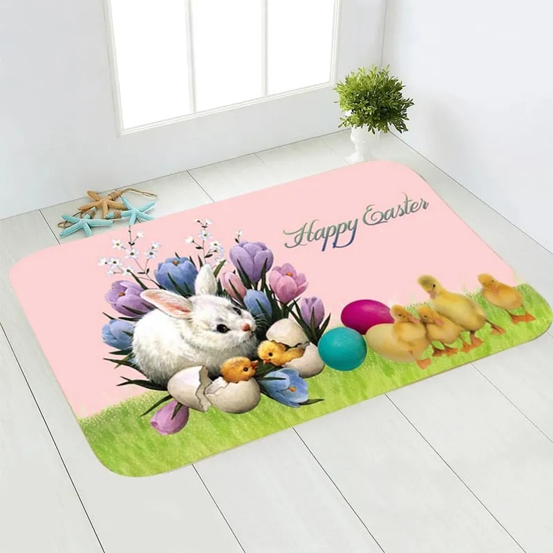 Coloful Happy Easter Floor Mat Cartoon Rabbit Bunny Easter Eggs Door Mats Decoration For Home Living Room 40*60cm