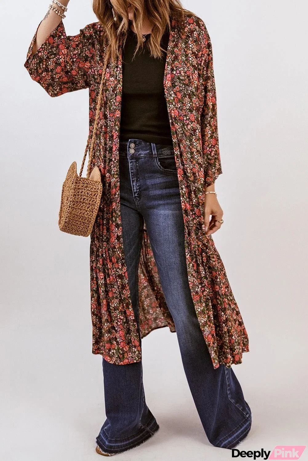 Floral Open Front Duster Cardigan