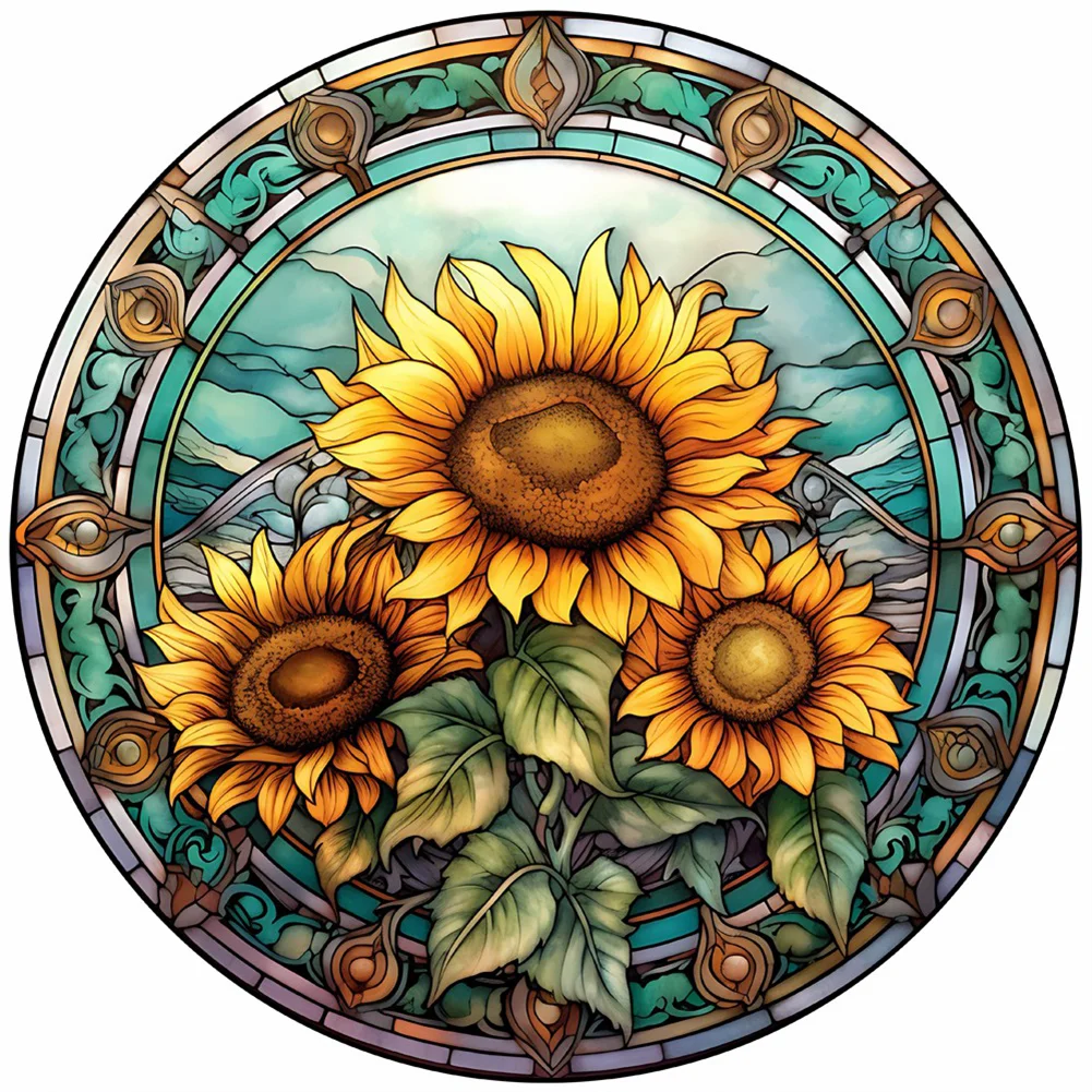 Full Round Diamond Painting - Stained Glass Flower(30*30cm)