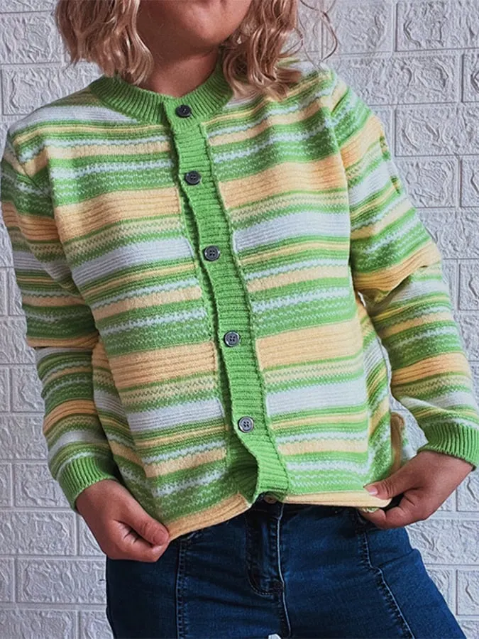 Women's Fashion Colorful Striped Button Cardigan Sweaters