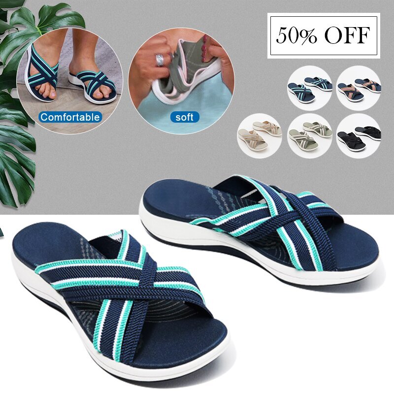 Product up-gradation-Stretch Cross Orthotic Slide Sandals