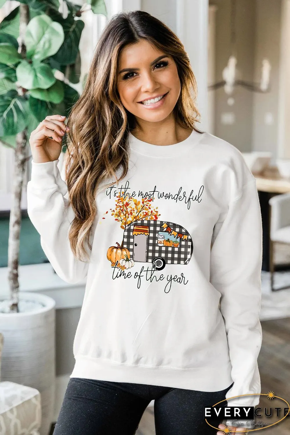 White Wonderful Fall Vibe Graphic Pullover Sweatshirt