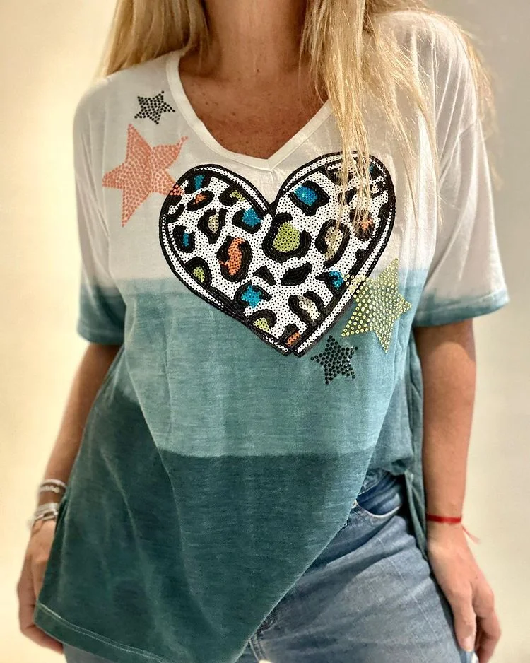 Tie-dye Sequin Heart Top