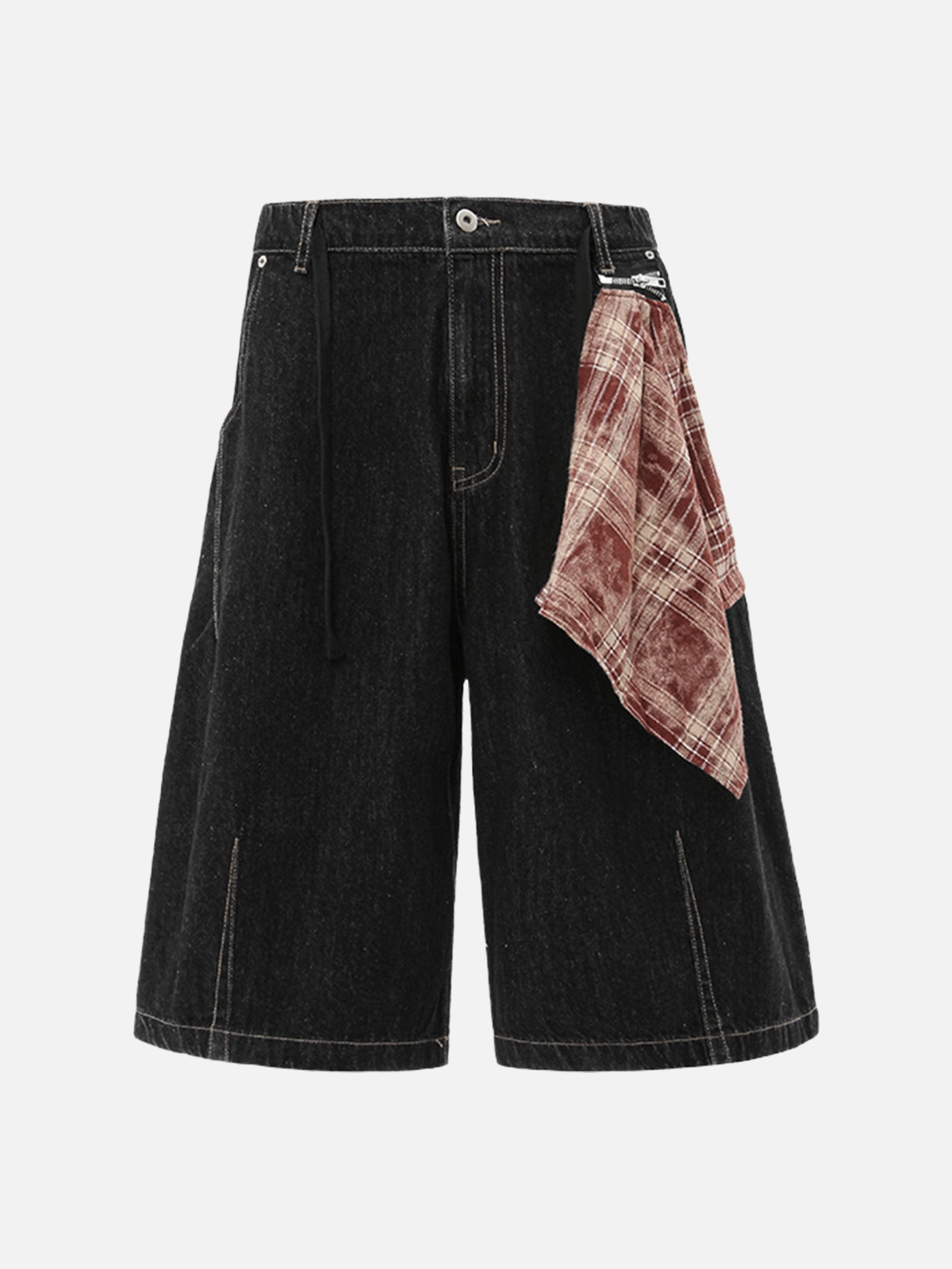 Black Color-Block Detachable Bandana Longline Jorts Front