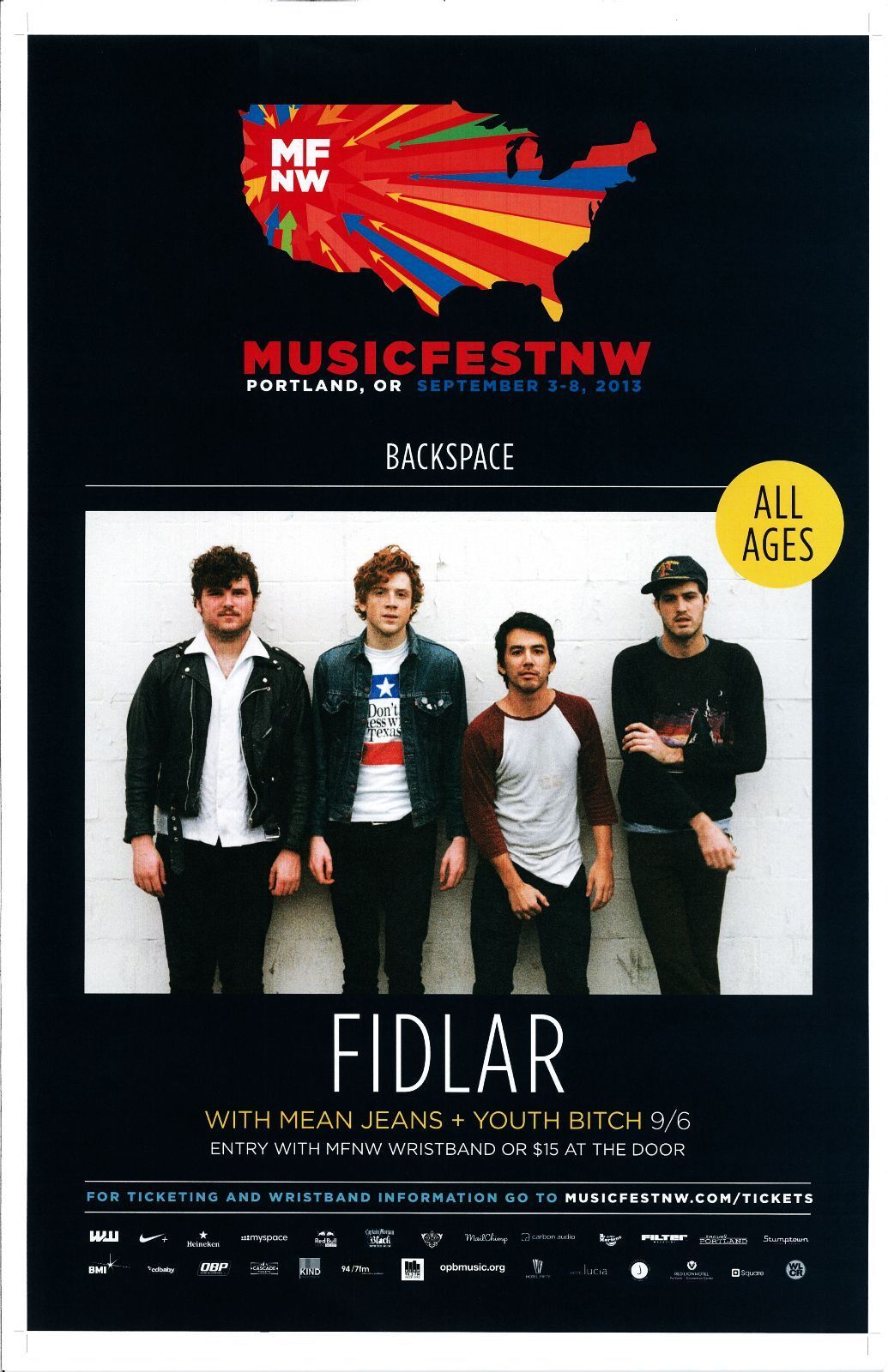 FIDLAR 2013 Gig POSTER MFNW Musicfest NW Portland Oregon Concert