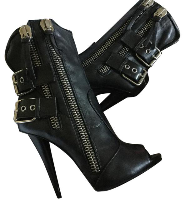 GOOSHOE Motorcycle Stiletto Ankle Boots With Peep Toe Buckles