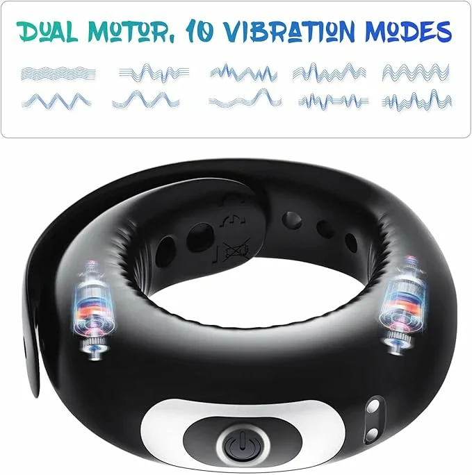 Vibrating Penis Ring with Adjustable Buckle, 10 Vibration Modes,Rechargable Silicone Cock Ring