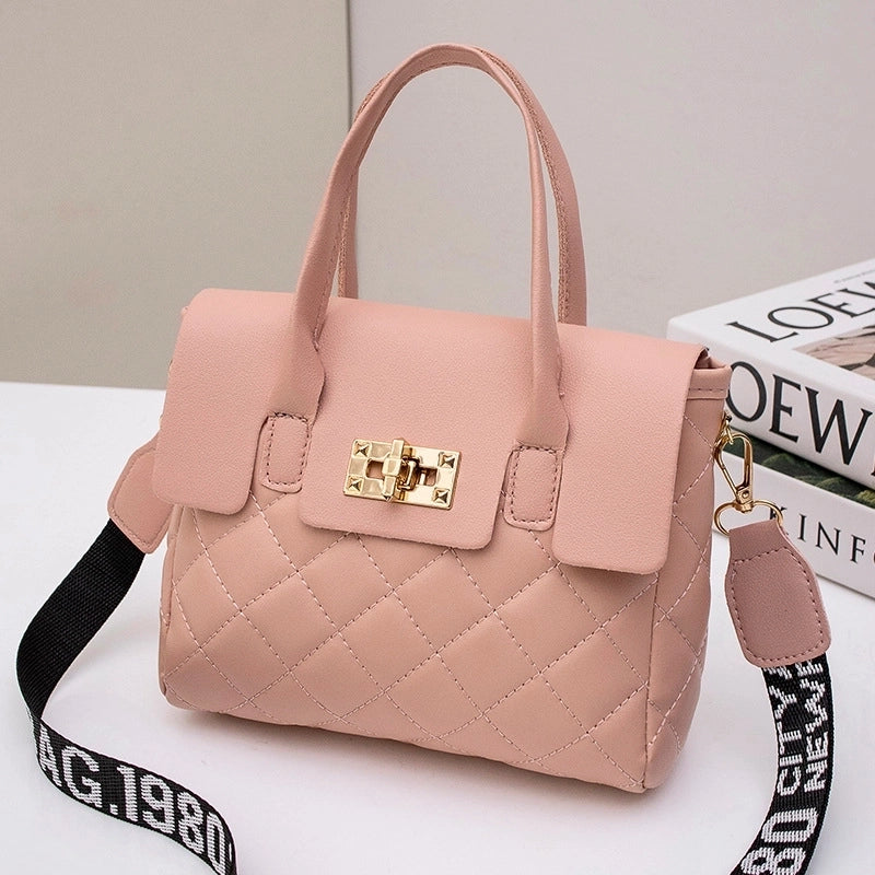 Women’s Small Pu Leather Solid Color Classic Style Square Lock Clasp Handbag