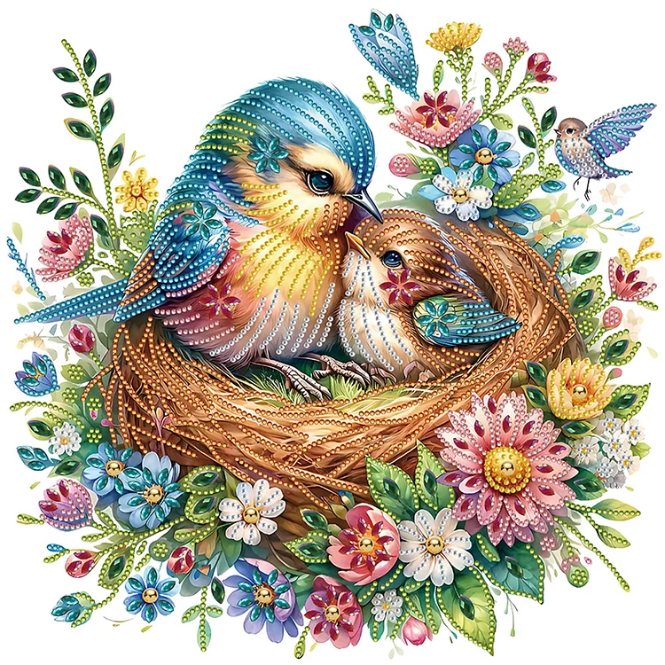 Mother Bird And Baby Bird (40*40CM)   Special Shaped Diamond Painting gbfke