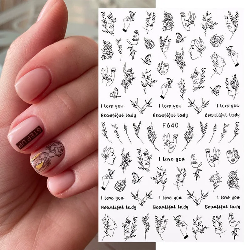 1PC Sexy Lady Body Pattern 3D Nail Stickers Character Image Russian Letter Slider For Nails Decals Nail Art Decoration Manicures