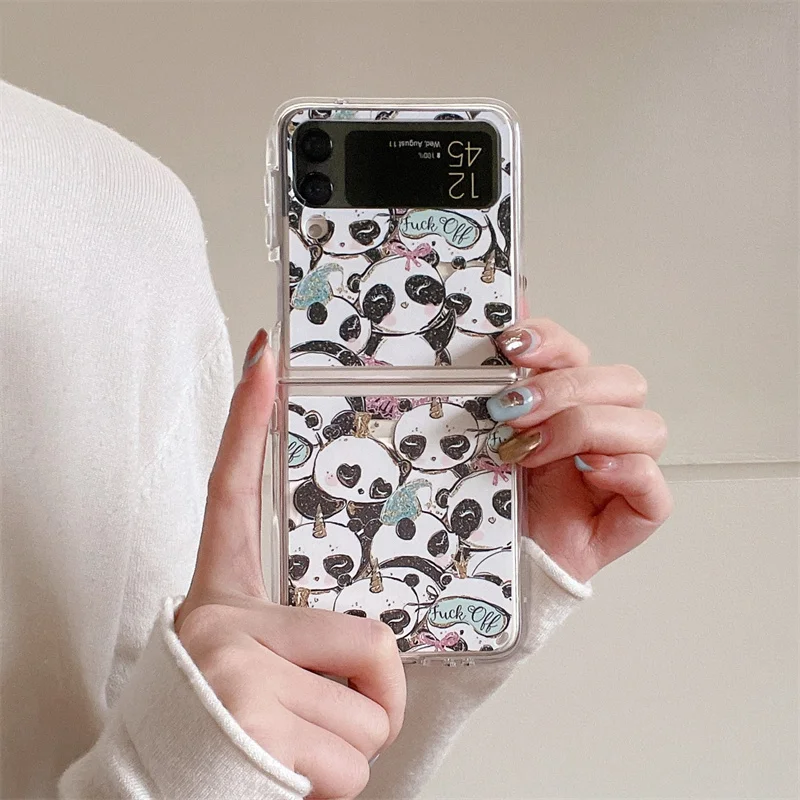 Fashionable Cute Panda Black Snake Label Pattern Phone Case For Samsung Galaxy Z Flip3/Z Flip4