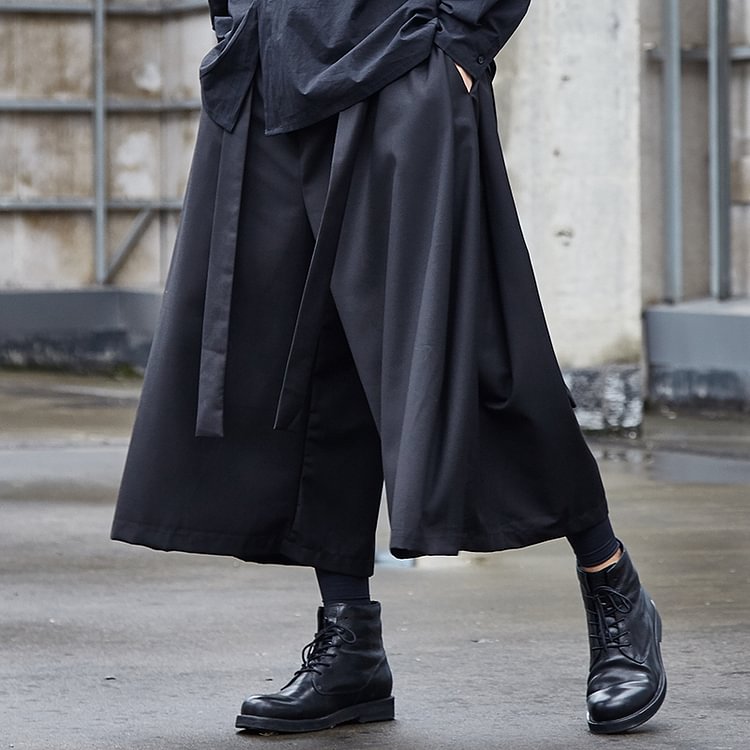 Dawfashion-Original Design Dark Black Yoji Yamamoto Style Unisex Men's Casual Skirt Pants-Yamamoto Diablo Clothing