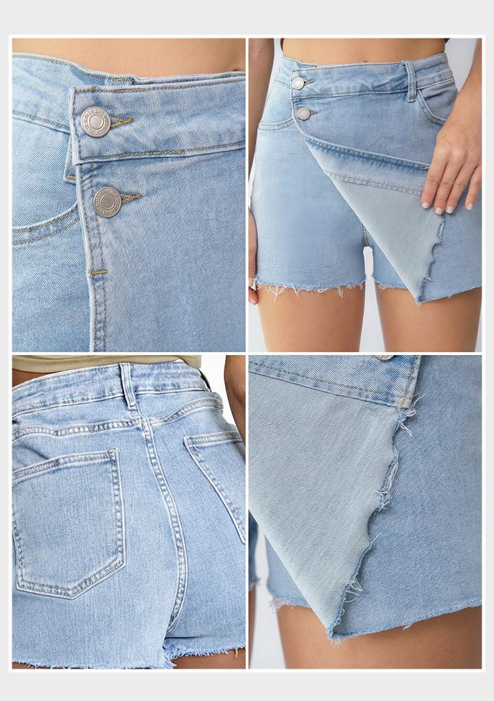 KatchMe Women's Casual Layered High Waist Raw Hemline Durable Denim Skorts, Street Style Jeans, Lightweight Wrinkle-Resistant Bottom, Figure Flattering Stretchy Womenswear, Summer Shorts