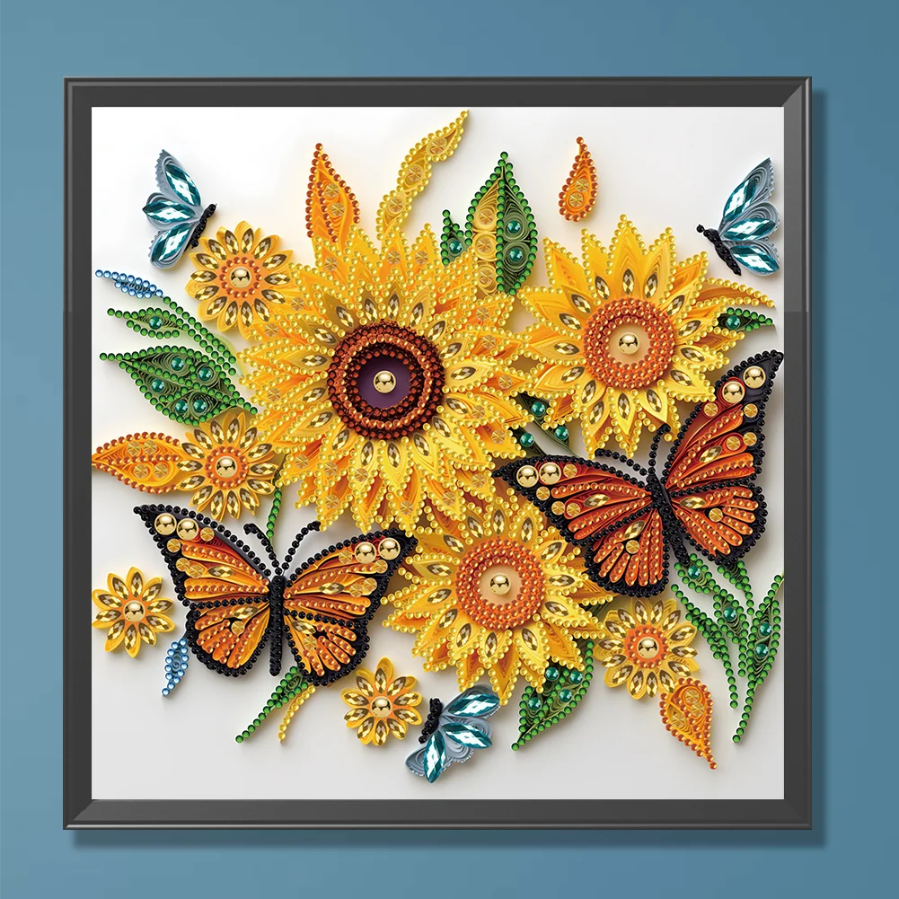 Diamond Painting - Partial Special Shaped Drill - Sunflower Butterfly(30*30cm)