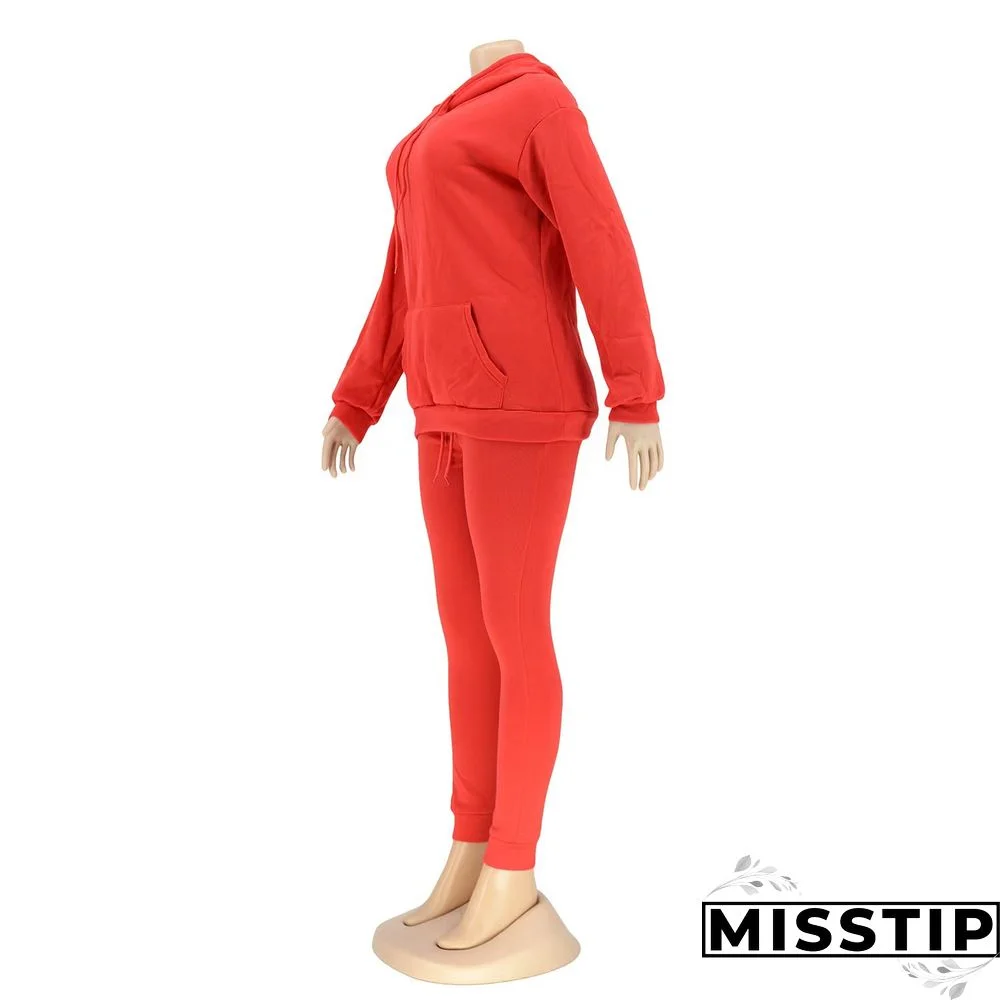 Winter Hooded Sweatshirt Skinny Pants Tracksuit