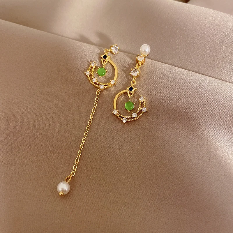 Star & Moon Pearl Zircon Earrings
