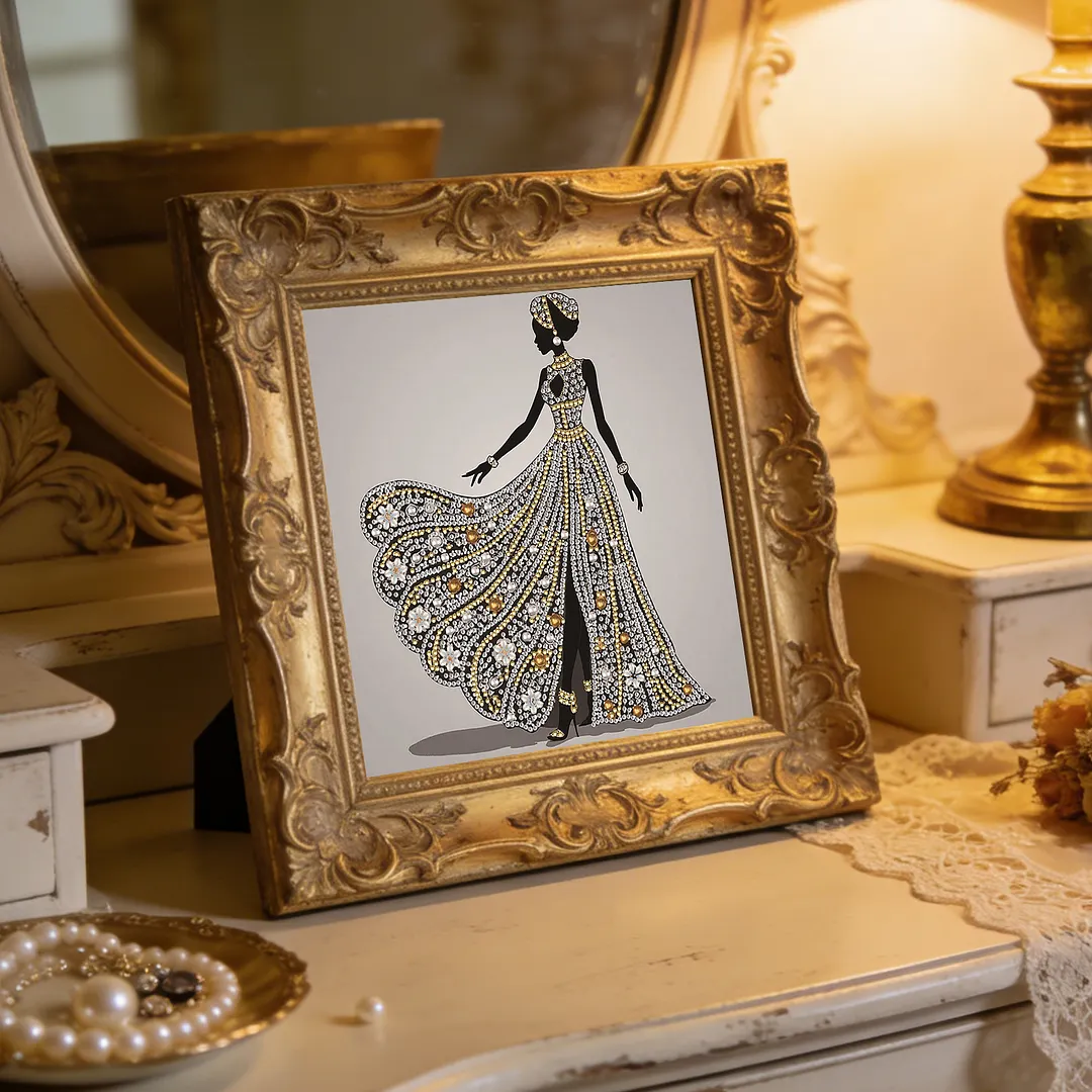 Golden Silhouette Lady Special Shaped 5D DIY Partial Drill Diamond Painting Kits for Adults Beginners Home Decor Crystal Diamond Art 11.81 X11.81inch