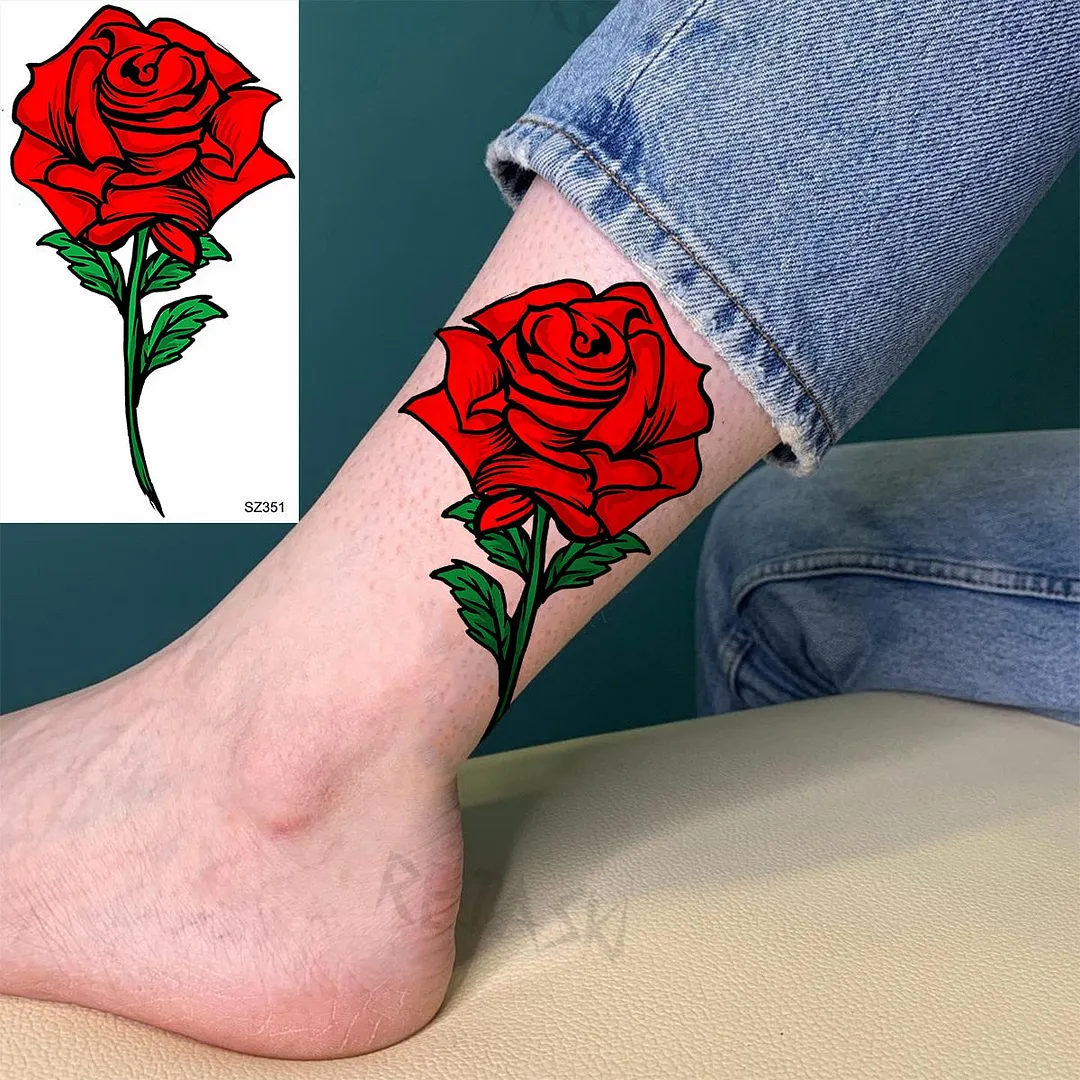 Colored Rose Fashion Feet Temporary Tattoos For Women Adult Hummingbird Sunflower Fake Tattoo Body Art Washable Tatoos Sticker