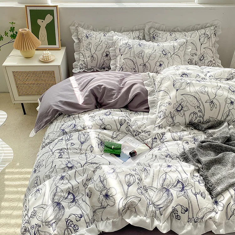 Bedding Fresh cotton Korean version lace Printing Duvet cover Sheet and pillowcase(s)