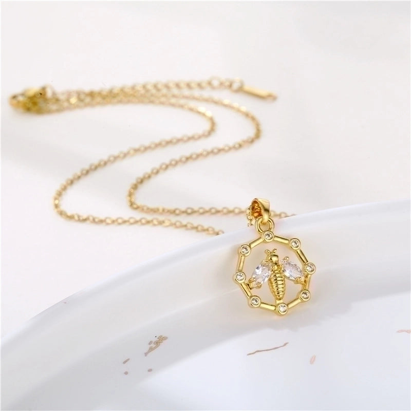 Stainless Steel Titanium Steel 18K Gold Plated Korean Style Plating Inlay Sector Star Flower Zircon Pendant Necklace