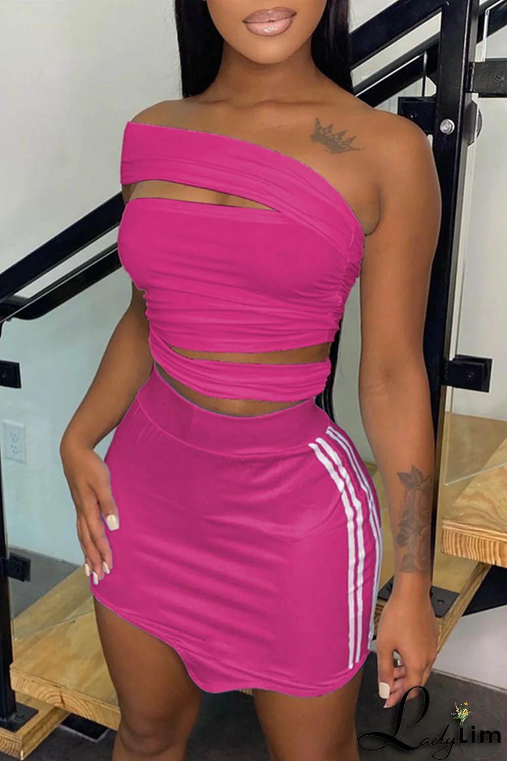 Black Fashion Sexy Solid Split Joint Backless Strapless Sleeveless Two Pieces