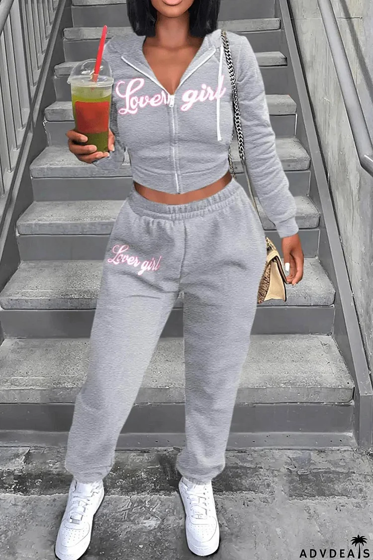 Letter Print Crop Tracksuit Set