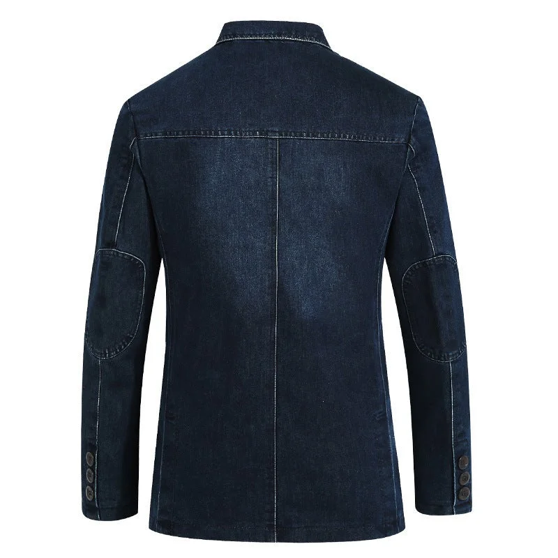 Men's Denim Coat Suit Lapel Pocket Jacket