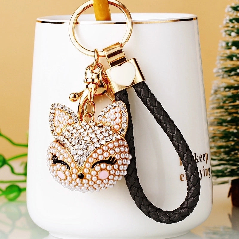 Cute Animal Pu Leather Alloy Inlay Rhinestones Women’s Keychain