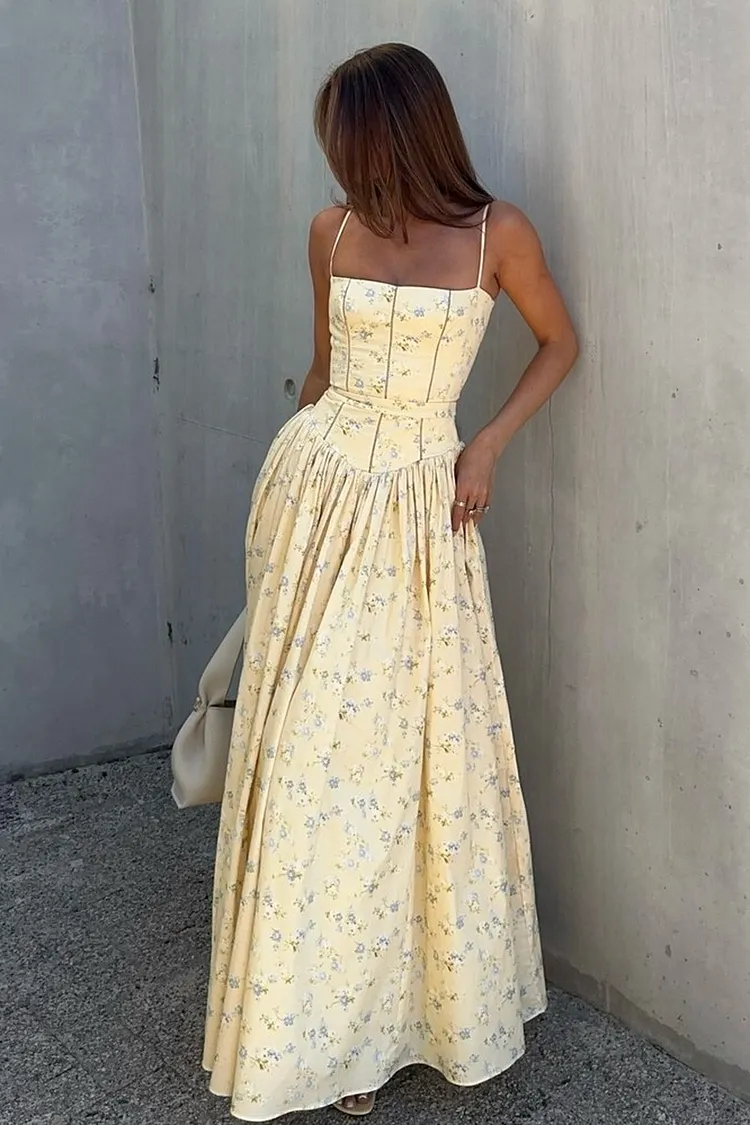 Floral Print Maxi Dress in Cotton Linen