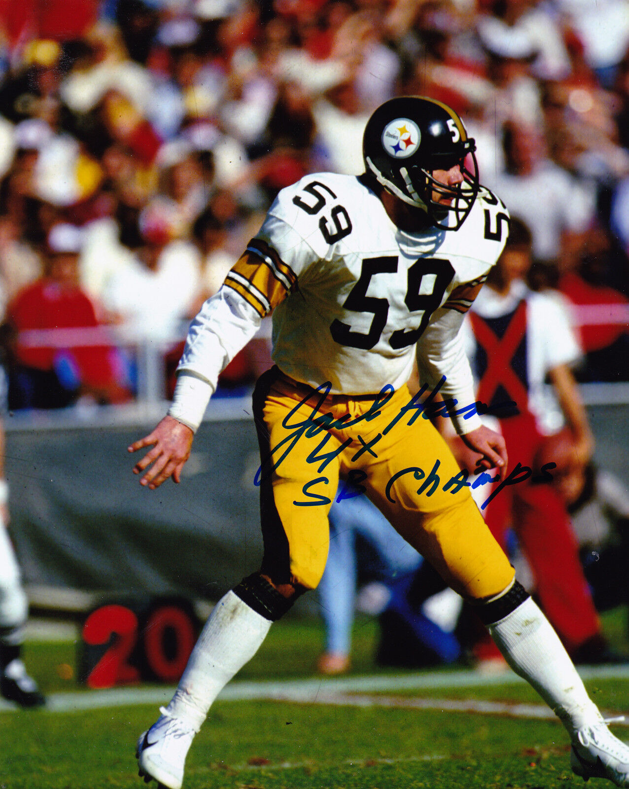 JACK HAM PITTSBURGH STEELERS 4 X SB CHAMPS ACTION SIGNED 8x10