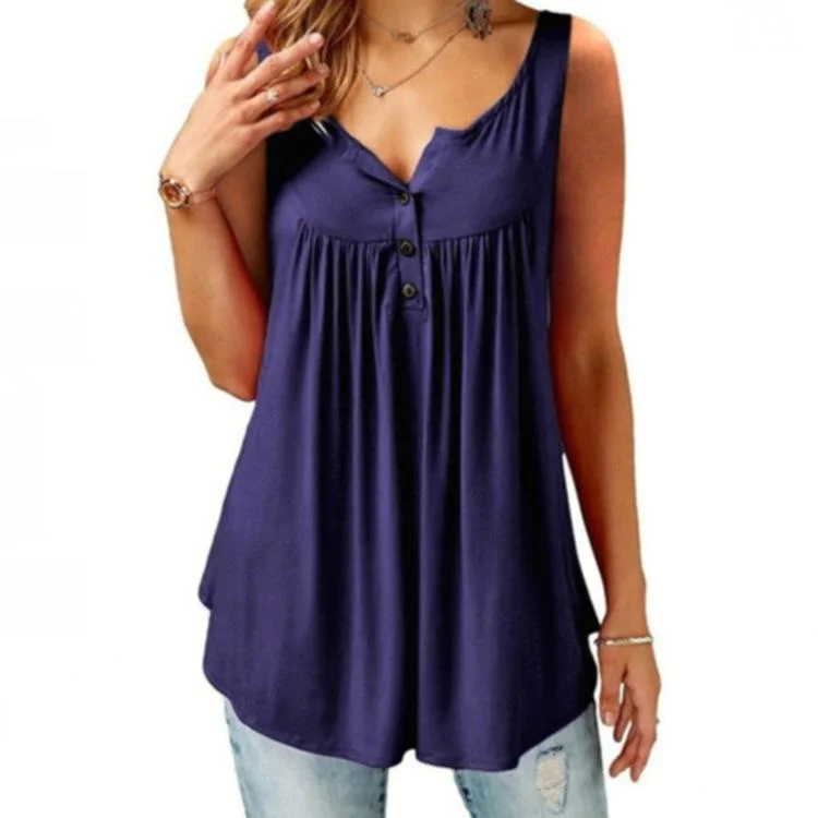 Solid Color Ruffle Button Tank Top