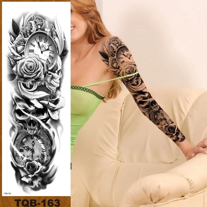 Full Flower Arm Temporary Tattoos Stickers Man Woman Girl Body Fake Tatoo Mechanical Robotic Photorealistic Steampunk Astronaut
