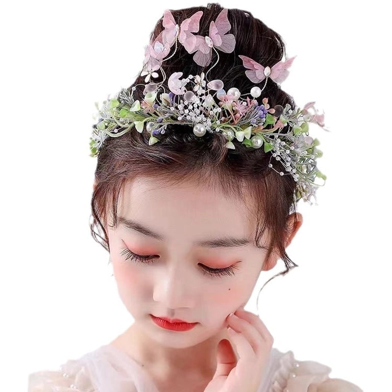 Super Fairy Beauty Children’s Headwear Beautiful Wreath Head Flower Children’s Hair Accessories Mori Girls’ Performance Host Holiday Wristlet Hair Hoop