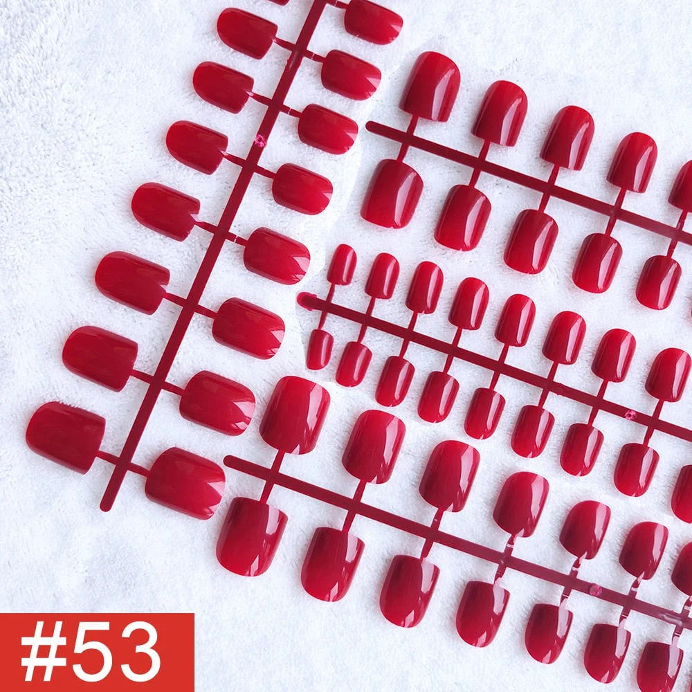 4 Sets/lot Mixed Colors False Nail Tips Short Full Cover Square Fake Nails Comfortable Multicolor Press On Nails Nail DIY-Nail Inspo