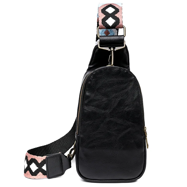 Women Fashion Leather Fanny Pack Boho Crossbody Phone Chest Bags (Black)