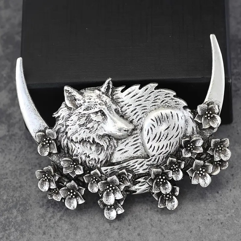 Viking Wolf and Wolfbane Flower Hair Clip / Witch Hair Clip