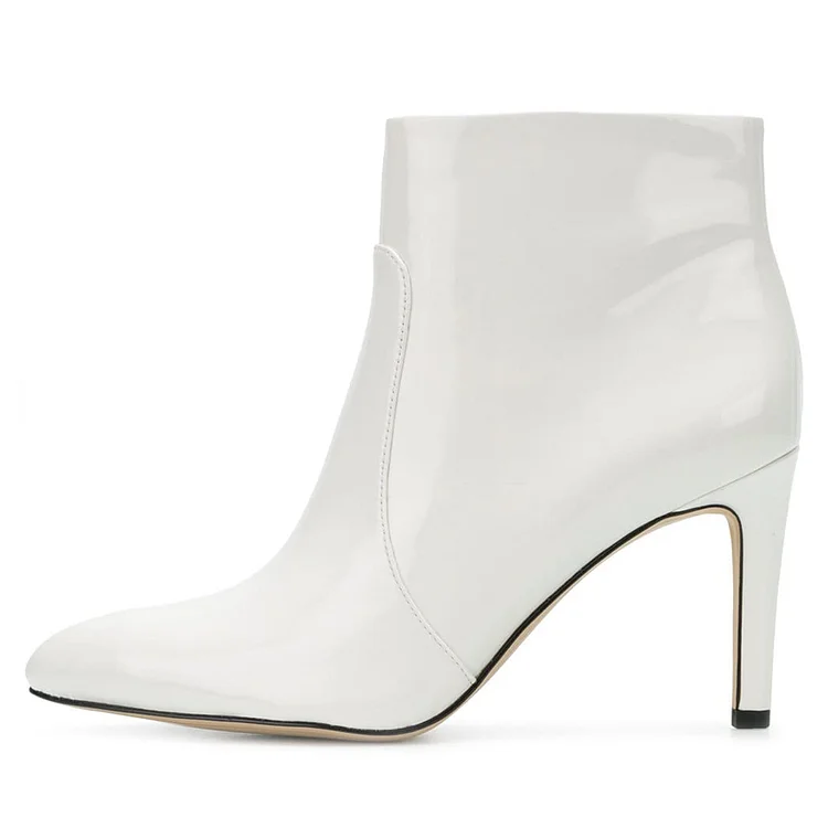 White Patent Leather Stiletto Heel Women's Ankle Boots |FSJ Shoes