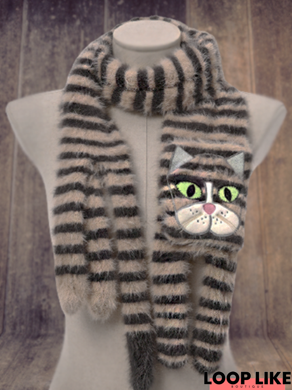 3D Wool Cat Pattern Plush Patchwork Long Scarf Casual Vintage Outdoor Accessories