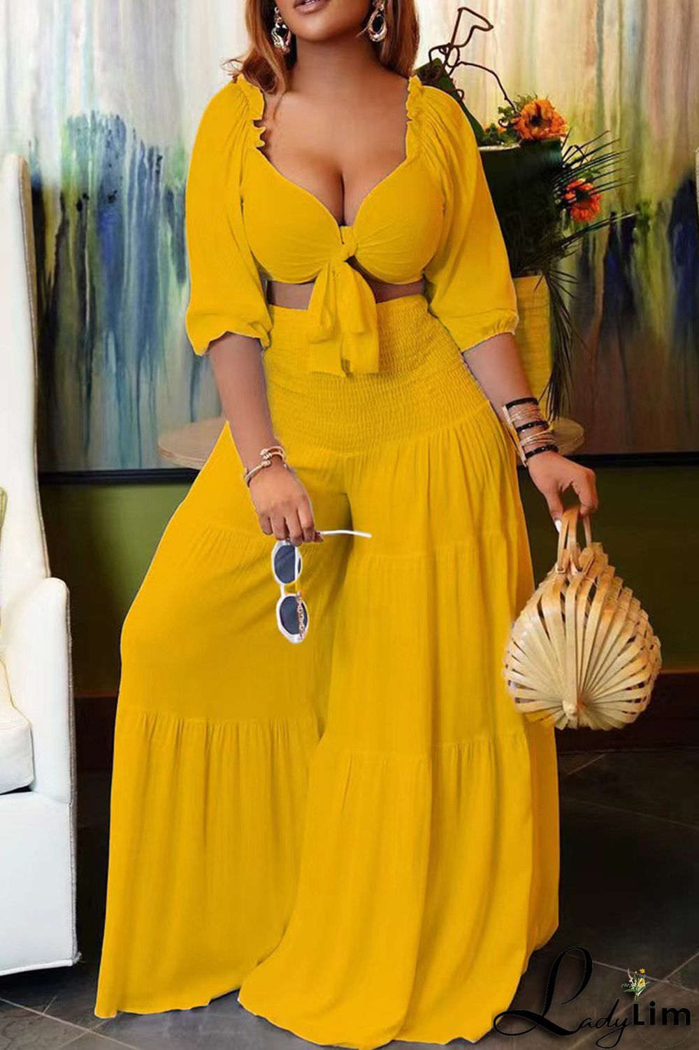 Red Fashion Sexy Solid Bandage V Neck Long Sleeve Two Pieces