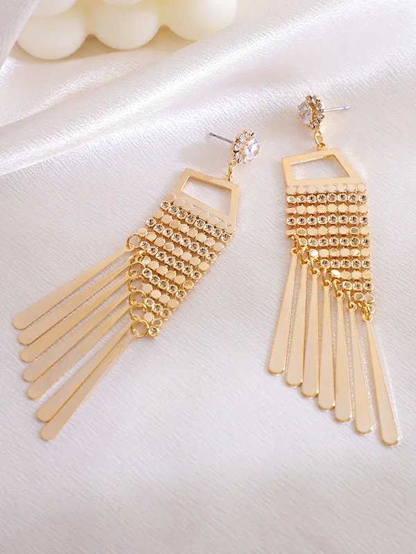 Gold Super Fairy Earrings With Tassels And Diamonds