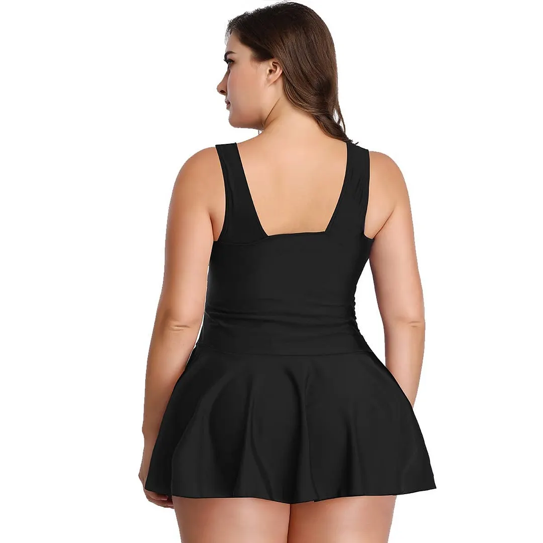 Plus Size Solid Ruffle V Neck Fit Swimsuits