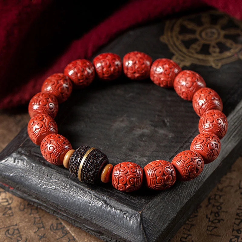 Natural Cinnabar Ebony Calm Blessing Charm Bracelet